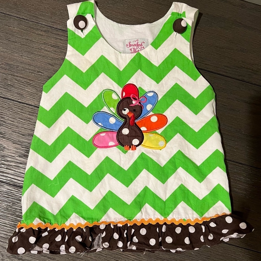 Smocked or Not girls jumper, turkey design, EUC, size 6mo​